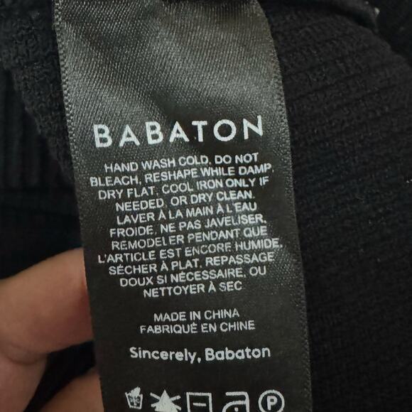 Babaton Black Ribbed Stretch Knit Crop Top Tank Cami Large Minimalist NWT - Picture 4 of 5